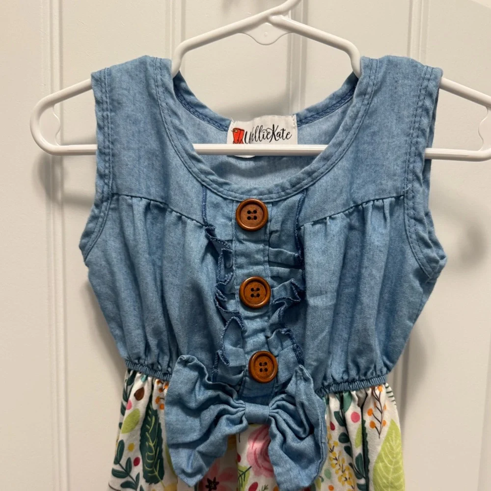 Wellie Kate Denim and Floral Kids Dress